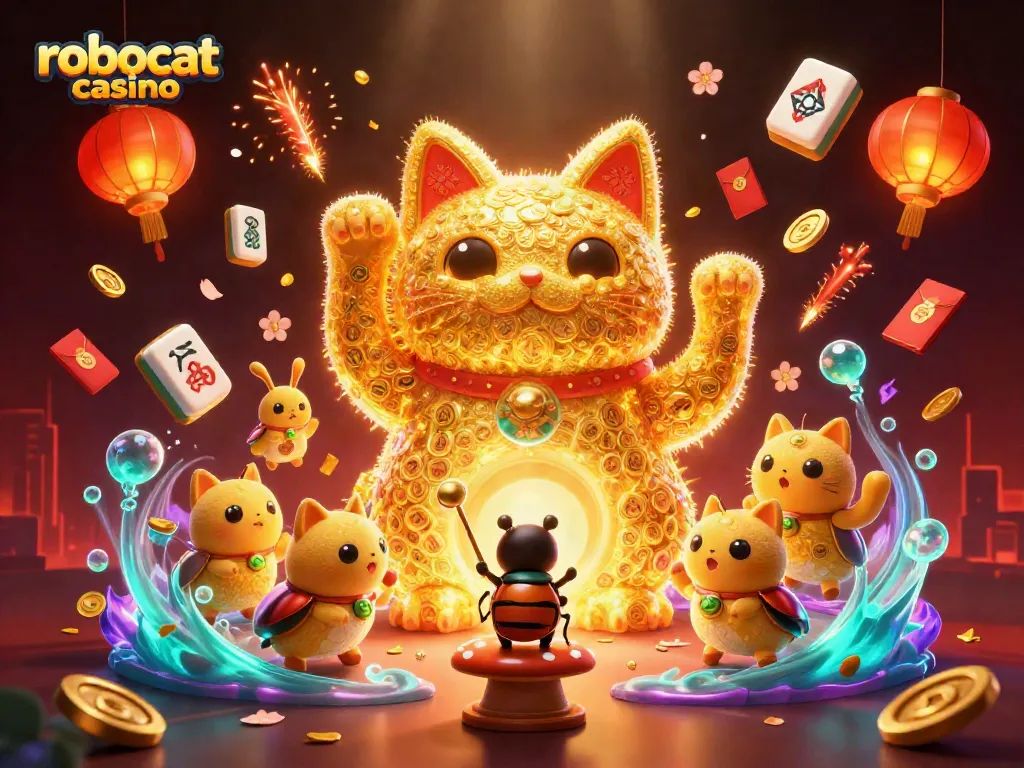 Engage with robocat casino’s vibrant gaming experience featuring a lucky cat animation.